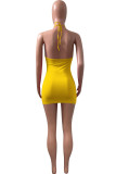 Red Sexy Solid Hollowed Out Halter One Step Skirt Dresses