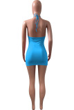 Red Sexy Solid Hollowed Out Halter One Step Skirt Dresses