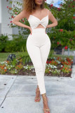 Pink Sexy Casual Solid Hollowed Out Backless Spaghetti Strap Skinny Jumpsuits