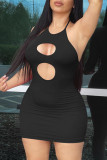 Red Sexy Solid Hollowed Out Halter One Step Skirt Dresses