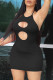 Black Sexy Solid Hollowed Out Halter One Step Skirt Dresses