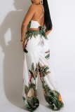 White Sexy Casual Print Bandage Backless Spaghetti Strap Sleeveless Two Pieces