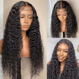 Black Fashion Casual Lace Water Deep Wave Lace Closure Wigs Middle Part Wet and Wavy Wigs