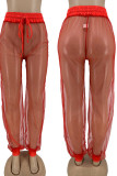 Tangerine Sexy Solid Split Joint See-through Straight High Waist Pencil Solid Color Bottoms