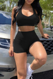 Rose Red Casual Sportswear Solid Basic U Neck Sleeveless Two Pieces