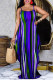 Blue Sexy Casual Striped Print Backless Spaghetti Strap Long Dress
