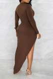 White Sexy Solid Patchwork O Neck Irregular Dress Dresses
