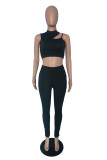 Orange Fashion Sexy Solid Hollowed Out Patchwork Turtleneck Sleeveless Two Pieces