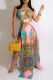 Pink Fashion Sexy Print Hollowed Out Backless Slit Strapless Long Dress