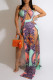 Purple Fashion Sexy Print Hollowed Out Backless Slit Strapless Long Dress