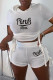 White Fashion Casual Letter Print Bandage Hooded Collar Short Sleeve Two Pieces