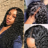 Black Fashion Casual Lace Water Deep Wave Lace Closure Wigs Middle Part Wet and Wavy Wigs