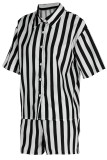 Pink Casual Striped Print Patchwork Buckle Half Sleeve Two Pieces