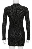 Black Fashion Sexy Patchwork See-through O Neck Long Sleeve Dresses