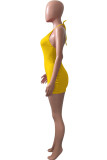 Red Sexy Solid Hollowed Out Halter One Step Skirt Dresses