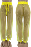 Yellow Sexy Solid Split Joint See-through Straight High Waist Pencil Solid Color Bottoms
