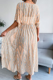 Blue Casual Print Bandage Patchwork Swimwears Cover Up