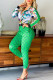 Green Fashion Street Print Patchwork O Neck Long Sleeve Two Pieces