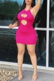 Red Sexy Solid Hollowed Out Halter One Step Skirt Dresses