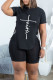 Black Casual Print Patchwork Frenulum O Neck Short Sleeve Two Pieces