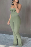 Rose Red Sexy Casual Print Backless Spaghetti Strap Sleeveless Two Pieces
