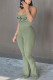 Ink Green Sexy Casual Print Backless Spaghetti Strap Sleeveless Two Pieces