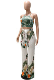 White Sexy Casual Print Bandage Backless Spaghetti Strap Sleeveless Two Pieces