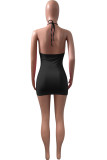 Red Sexy Solid Hollowed Out Halter One Step Skirt Dresses