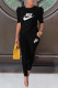 Black Fashion Casual Print Letter O Neck Short Sleeve Two Pieces