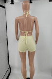 Orange Sexy Casual Solid Bandage Backless Halter Sleeveless Two Pieces