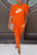 Orange Fashion Casual Print Letter O Neck Short Sleeve Two Pieces