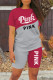Red Fashion Casual Letter Print Patchwork O Neck Short Sleeve Two Pieces