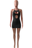 Red Sexy Solid Hollowed Out Halter One Step Skirt Dresses