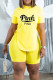 Yellow Casual Print Patchwork Frenulum Slit O Neck Short Sleeve Two Pieces