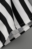 Pink Casual Striped Print Patchwork Buckle Half Sleeve Two Pieces