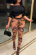 Black Fashion Casual Print Basic O Neck Short Sleeve Two Pieces
