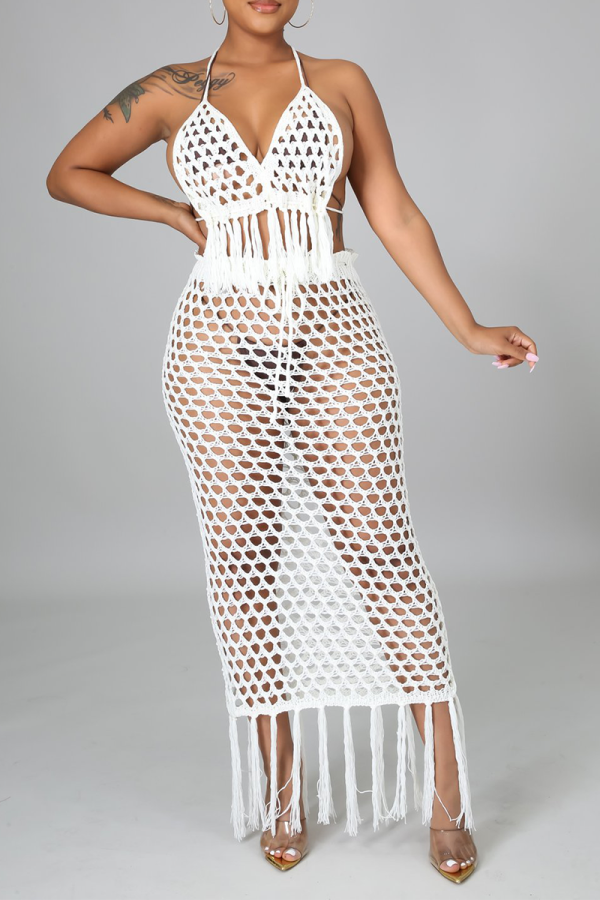 White Sexy Solid Hollowed Out Patchwork Swimwears