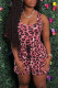 Rose Red Fashion Casual Print Leopard Basic O Neck Sleeveless Two Pieces
