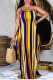 Yellow Sexy Casual Striped Print Backless Spaghetti Strap Long Dress