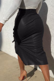 Black Fashion Casual Solid Slit Asymmetrical Skinny High Waist Skirts