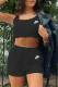 Black Fashion Casual Print Patchwork U Neck Sleeveless Two Pieces