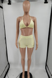 Orange Sexy Casual Solid Bandage Backless Halter Sleeveless Two Pieces