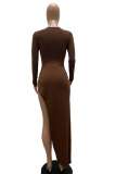 White Sexy Solid Patchwork O Neck Irregular Dress Dresses