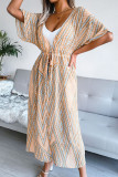 Blue Casual Print Bandage Patchwork Swimwears Cover Up