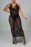 Camel Sexy Solid Hollowed Out Patchwork Swimwears
