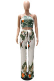 White Sexy Casual Print Bandage Backless Spaghetti Strap Sleeveless Two Pieces