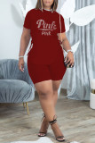 Blue Casual Solid Patchwork Frenulum Hot Drill O Neck Short Sleeve Two Pieces