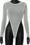 White Fashion Sexy Solid Hollowed Out See-through O Neck Skinny Bodysuits