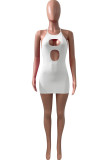 Red Sexy Solid Hollowed Out Halter One Step Skirt Dresses