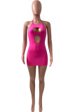 Red Sexy Solid Hollowed Out Halter One Step Skirt Dresses